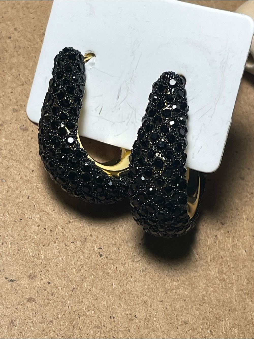 Gold-Tone Hoop Earrings with Black Crystal Pavé